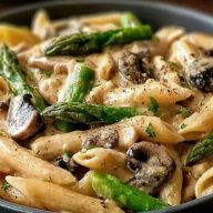 Creamy Mushroom Asparagus Chicken Penne