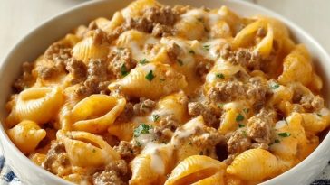 Crockpot Cheesy Ranch Beef Pasta Shells