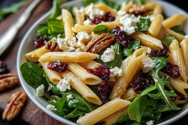 Healthy Feta and Cranberry Penne Salad with Orange Vinaigrette