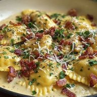Olive Garden-Inspired Ravioli Carbonara