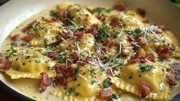 Olive Garden-Inspired Ravioli Carbonara