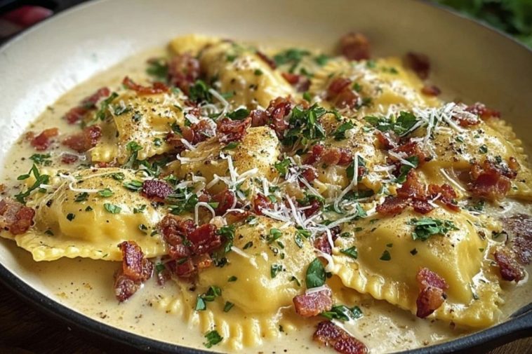 Olive Garden-Inspired Ravioli Carbonara