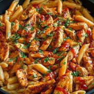 One Pan Tangy Honey BBQ Chicken Penne