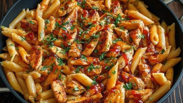 One Pan Tangy Honey BBQ Chicken Penne