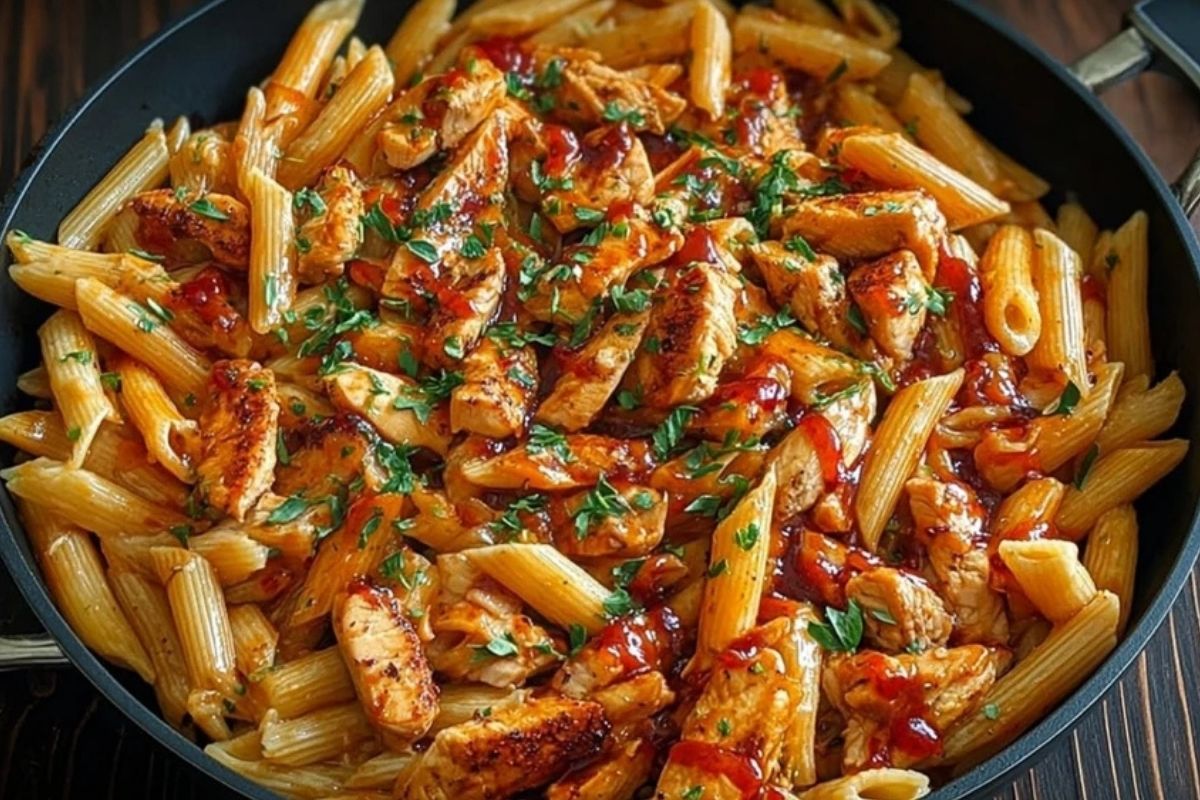 One Pan Tangy Honey BBQ Chicken Penne