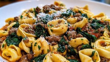 Savory Garlic Butter Beef and Spinach Tortellini