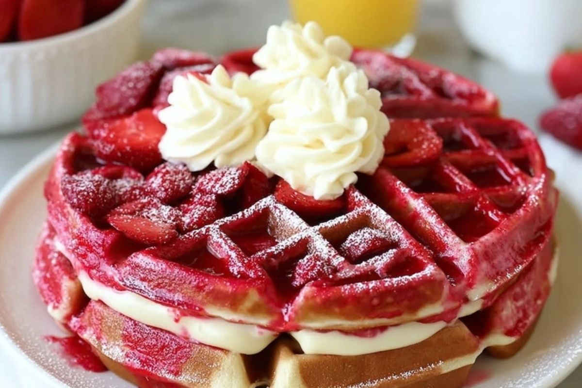 Strawberry Cheesecake Stuffed Waffles