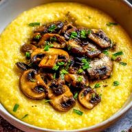 Quick Polenta with Garlic Sauteed Mushrooms