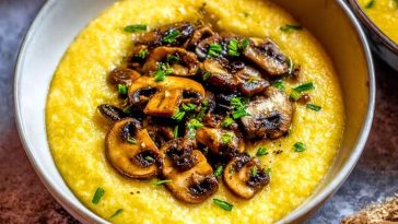 Quick Polenta with Garlic Sauteed Mushrooms