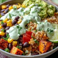 Black Bean and Rice Bowl with Cilantro Lime Yogurt Sauce