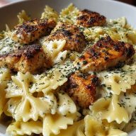 Cheesy Garlic Butter Chicken Bowties with Mozzarella Cream Sauce