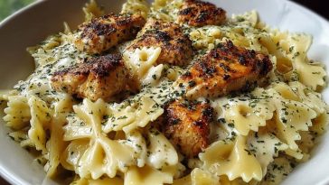 Cheesy Garlic Butter Chicken Bowties with Mozzarella Cream Sauce