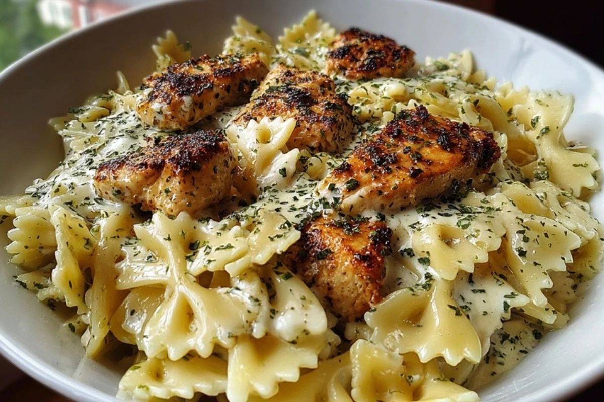 Cheesy Garlic Butter Chicken Bowties with Mozzarella Cream Sauce
