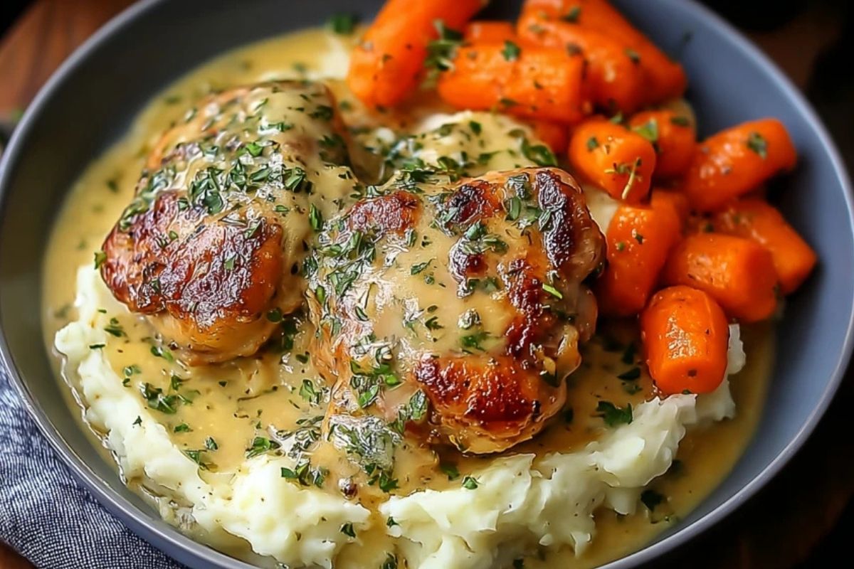Creamy Herb Chicken Thighs with Carrots & Mash
