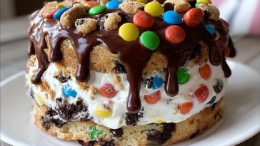 Decadent Chocolate M&M's and Chocolate Chip Cookie Dough Ice Cream Cake