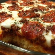 Deep Hamburger Sausage Pepperoni Bake