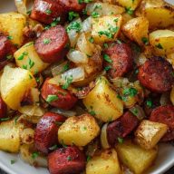Fried Potatoes, Onions, and Smoked Polish Sausage