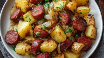 Fried Potatoes, Onions, and Smoked Polish Sausage