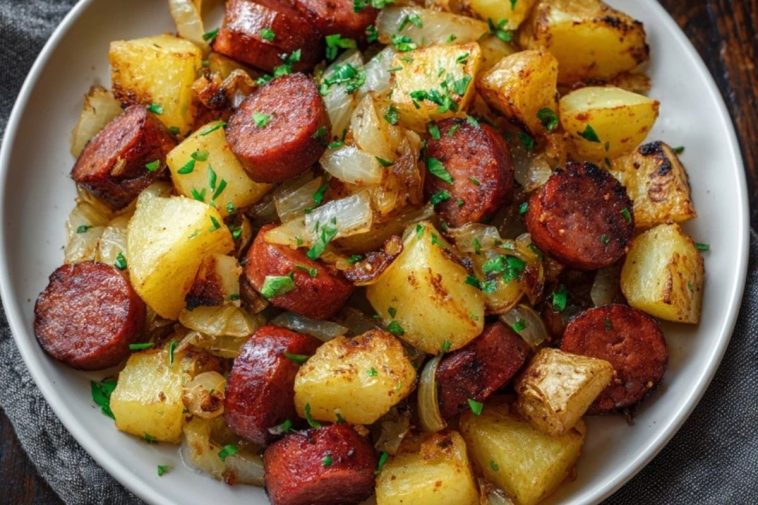 Fried Potatoes, Onions, and Smoked Polish Sausage