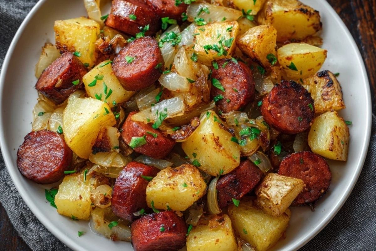 Fried Potatoes, Onions, and Smoked Polish Sausage