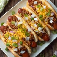 Loaded Crockpot Chili Cheese Dogs