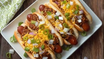 Loaded Crockpot Chili Cheese Dogs