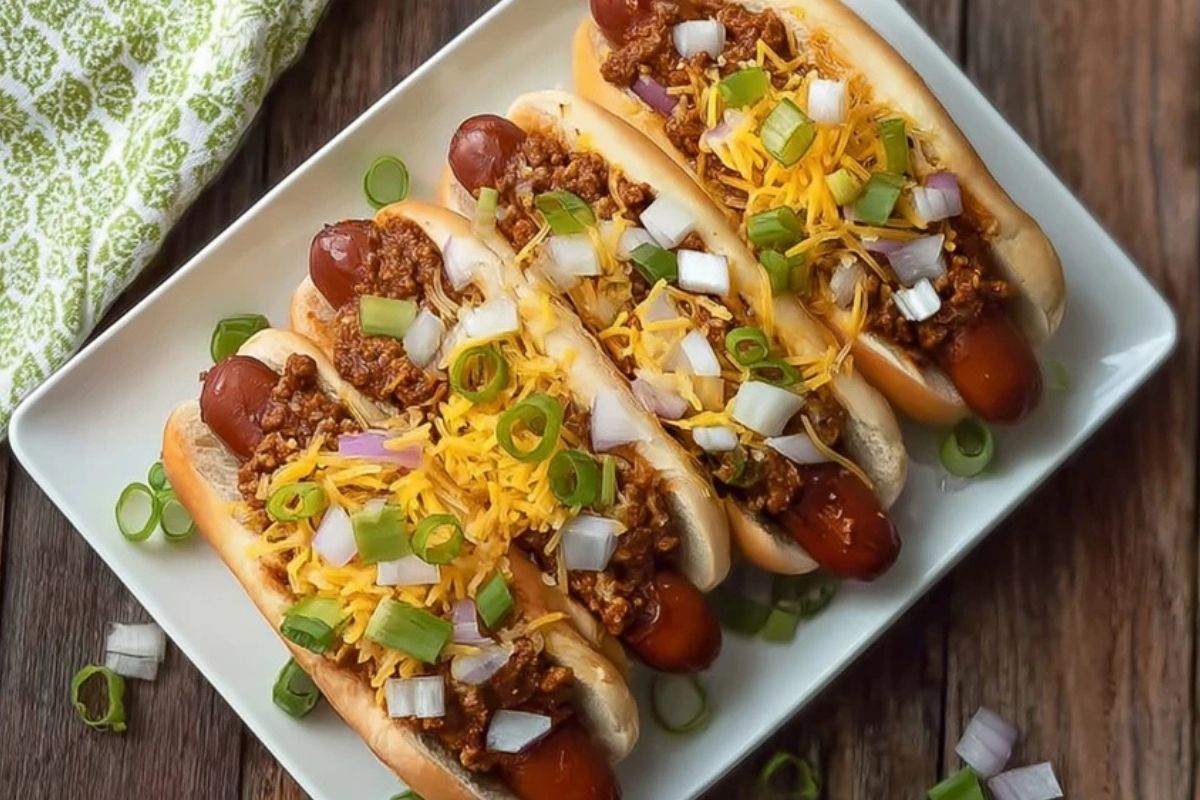 Loaded Crockpot Chili Cheese Dogs
