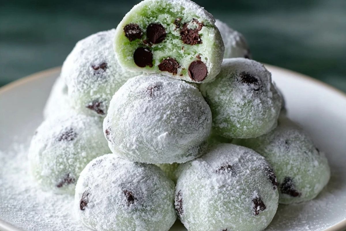 Mint Chocolate Chip Snowball Cookies