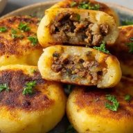 Homemade Meat Stuffed Potato Cakes