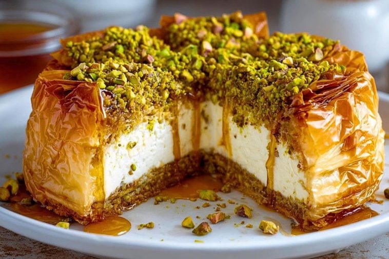 Honey Pistachio Baklava Cheesecake