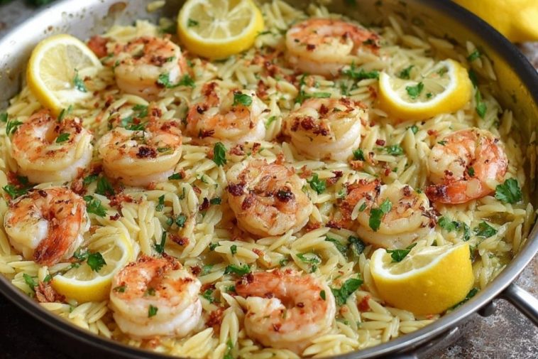 Lemon Garlic Shrimp Orzo