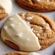 White Chocolate Dipped Chewy Maple Cookies
