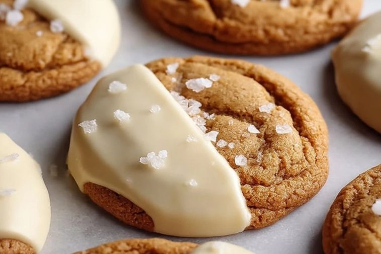 White Chocolate Dipped Chewy Maple Cookies