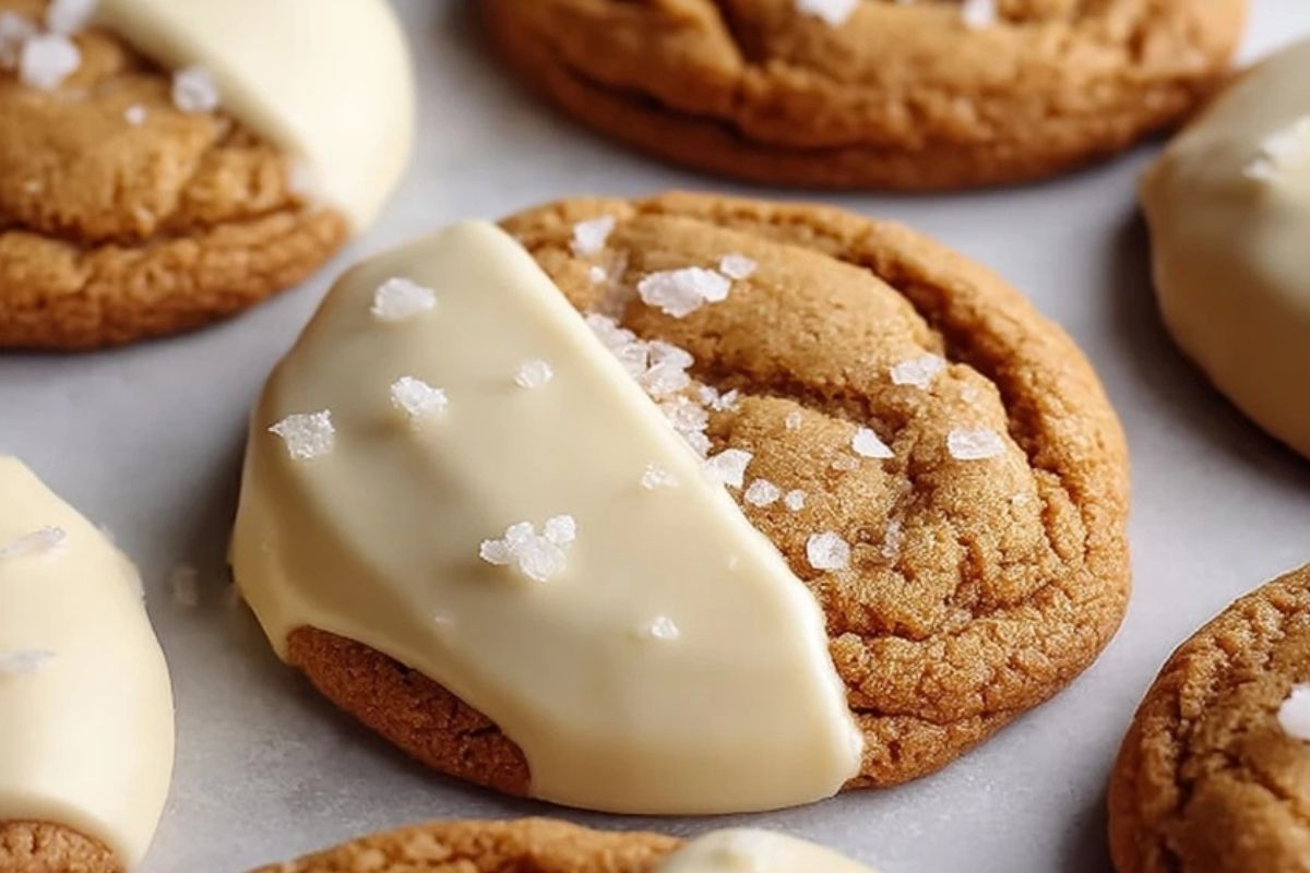 White Chocolate Dipped Chewy Maple Cookies