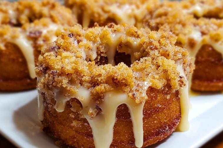 Baked Coffee Cake Donuts with Vanilla Glaze