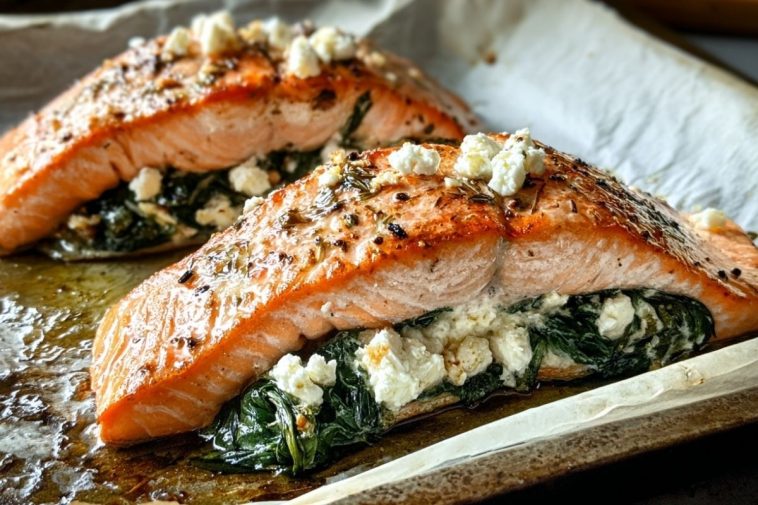 Delicious Spinach and Feta Stuffed Salmon