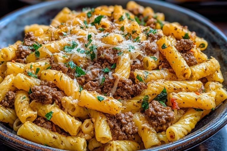 Garlic Butter Pasta with Ground Beef