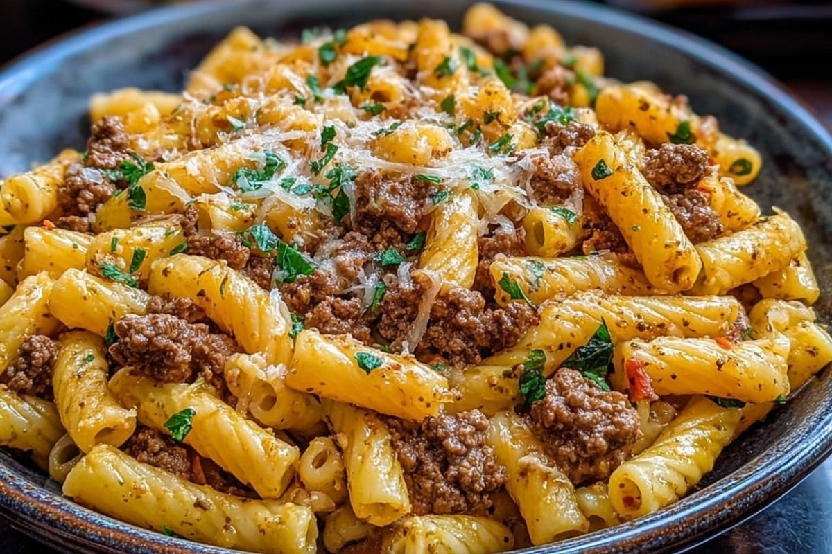 Garlic Butter Pasta with Ground Beef