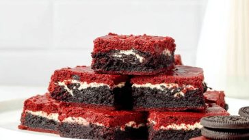 Oreo Stuffed Red Velvet Brownies