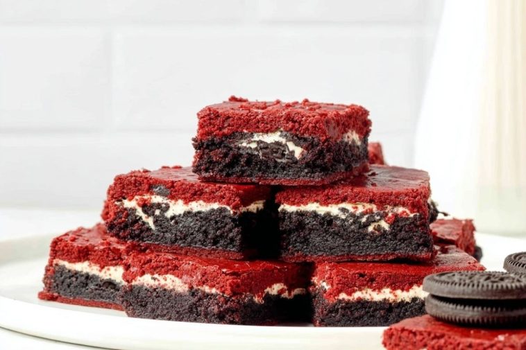 Oreo Stuffed Red Velvet Brownies