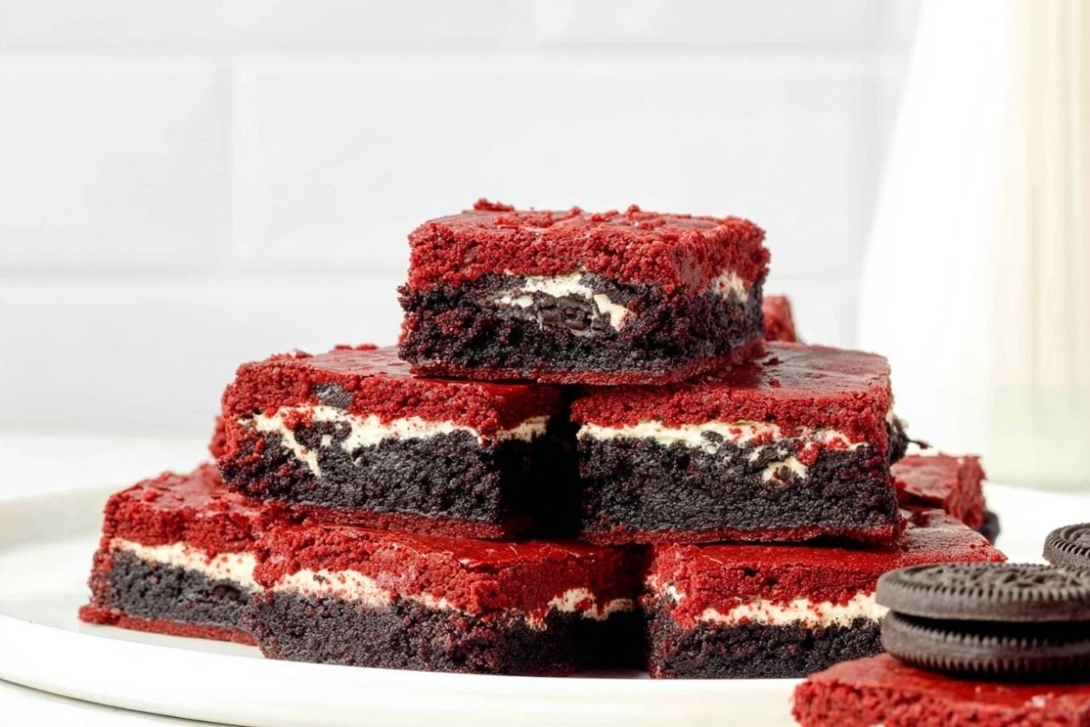 Oreo Stuffed Red Velvet Brownies